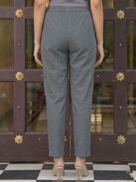 Buy Embroidered Linen Cotton Solid High Low Grey Kurta & Trousers ...