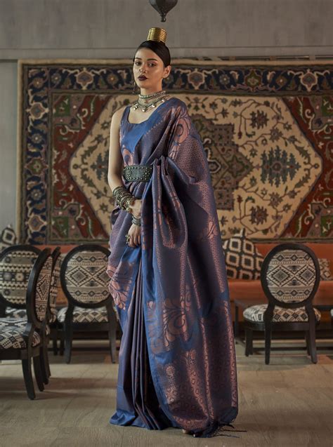 Elora Cobalt Blue Soft Silk Kanjivaram weaving with Woven Designer ...