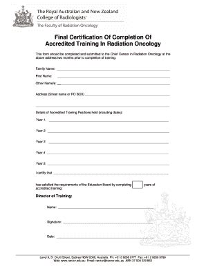 Fillable Online ranzcr edu Final Certification Completion of Training ...