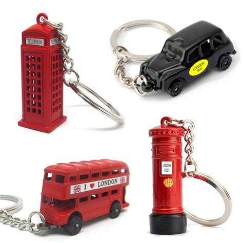 London Key Chains Souvenir Gift Set of Four Metal Bus, Taxi, Phone ...