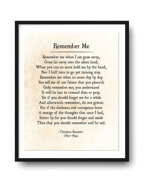 Remember Me Christina Rossetti, Funeral Poem, Grief and Sorrow Poem ...