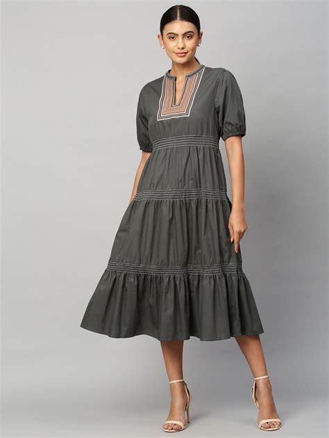 Buy Now Chemistry Cotton Poplin Embroidered Yoke Tiered Dress