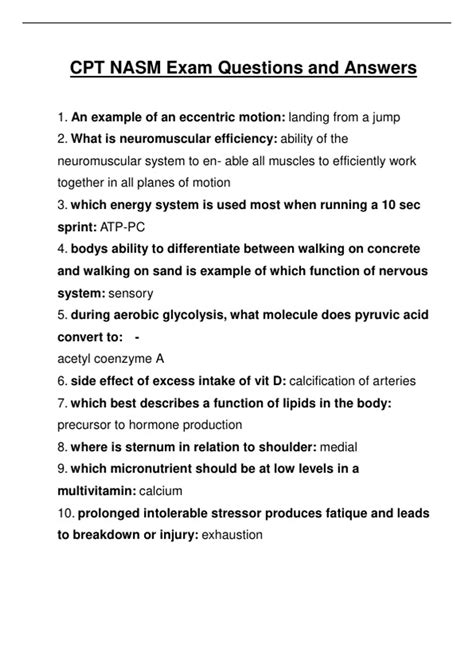 CPT NASM Exam 2024 Questions and Answers - NASM - Stuvia US