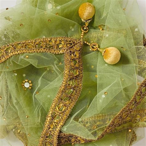 Pear Green Net Gold and Mirror Dupatta – anokherang