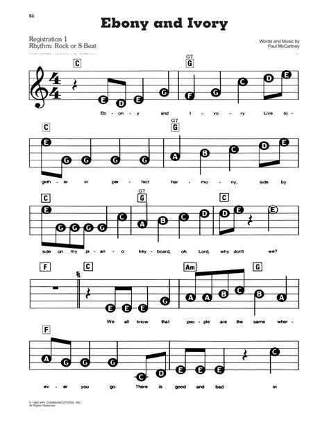 Ebony And Ivory by Paul McCartney and Stevie Wonder Sheet Music for E-Z ...