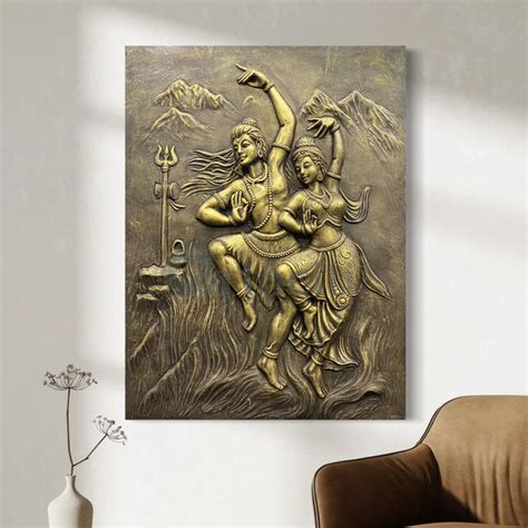 Buy 4x3 Feet Shiv Parvati 3D Relief Mural Wall Art Online - Artociti