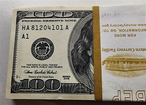 (1 Bill) 2006 Series UNCIRCULATED SEQUENTIAL $100 Dollar Bill From BEP ...