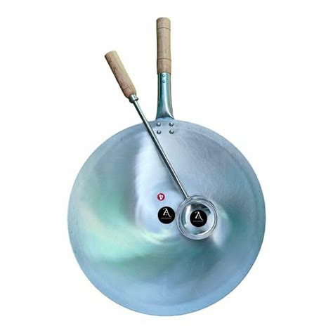 Kitchen Trust® Shiny Quoted Chinese woks Chinese Iron Kadai with Wooden ...