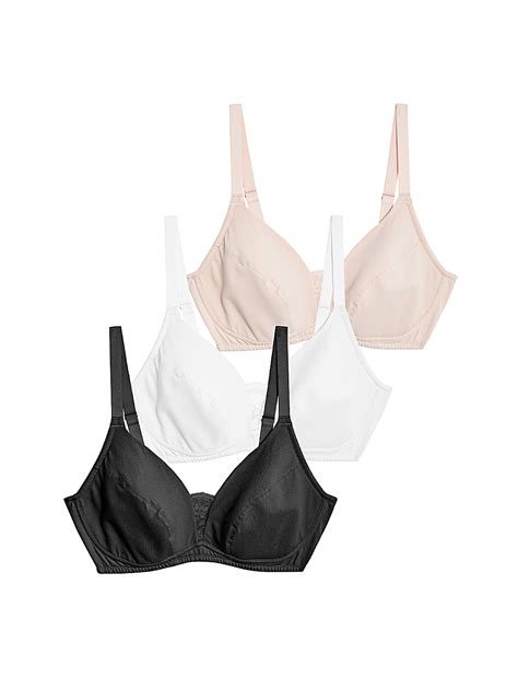Buy 3pk Cotton & Lace Non Wired Full Cup Bras A-E at Marks & Spencer
