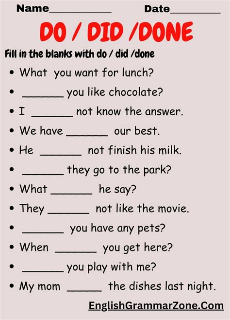 Use Of ‚Do‘, ‚Does‘ And ‚Did‘ | Use of do and does in Hindi with rules examples and exercises ... - Do Does/Did Worksheet