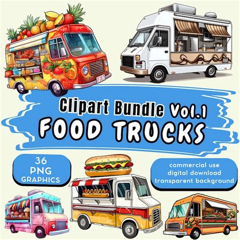 Food Truck Clipart Bundle Vol. 1, 36 Food Truck Clip Art Set, Coole ...