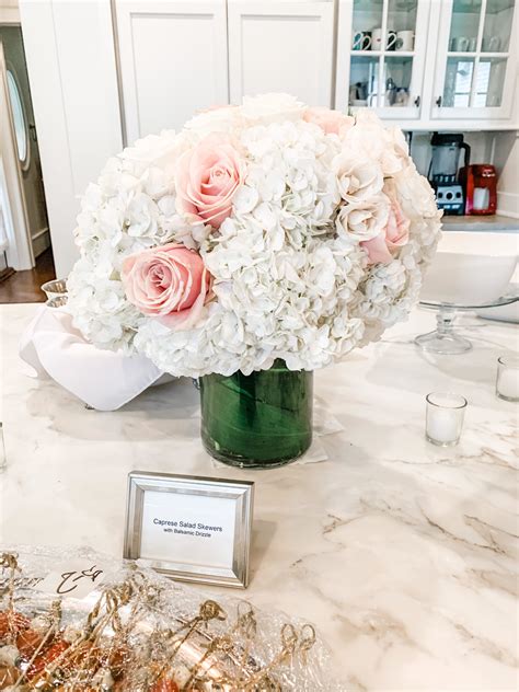 Elegant bridal shower centerpieces at an Atlanta home