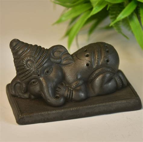 Terracotta Sleeping Ganesha Statue Black | Ganesh Idol For Decor - IKIRU