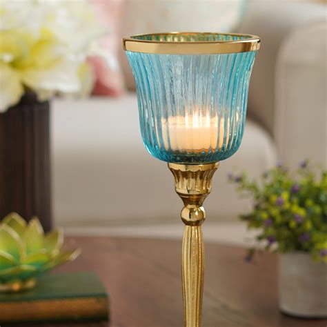 Shop Blue Glass Ribbed Hurricane Candle Holder - Large - at Best Price ...