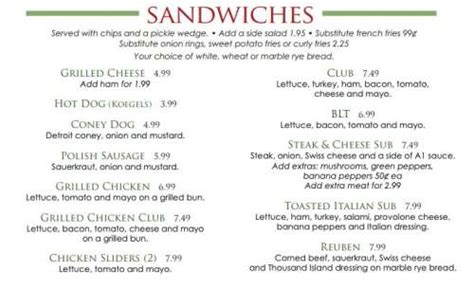 Goodrich Country Club menu in Goodrich, Michigan, USA