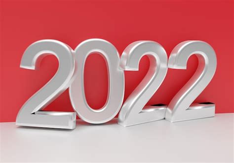 New year concept in red colors. number 2022. 3d rendering | Premium Photo