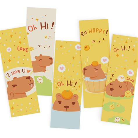 Pack of 20 Capybara Bookmarks, Book Lover Gifts, 5 Designs Page Markers ...