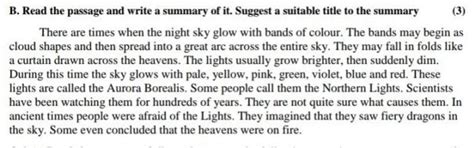 B. Read the passage and write a summary of it. Suggest a suitable title ...