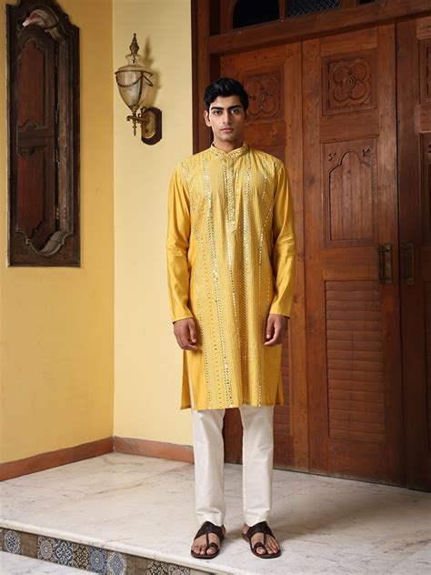 Ekansh Mustard Embroidered Cotton Blend Kurta Set – Thepatr