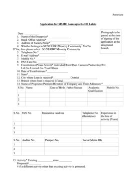India Application for MSME Laon upto RS.100 Lakhs - Fill and Sign ...