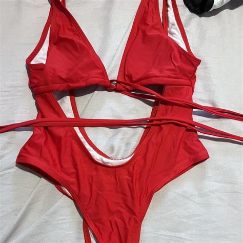Women's Red Swimsuit-one-piece | Depop