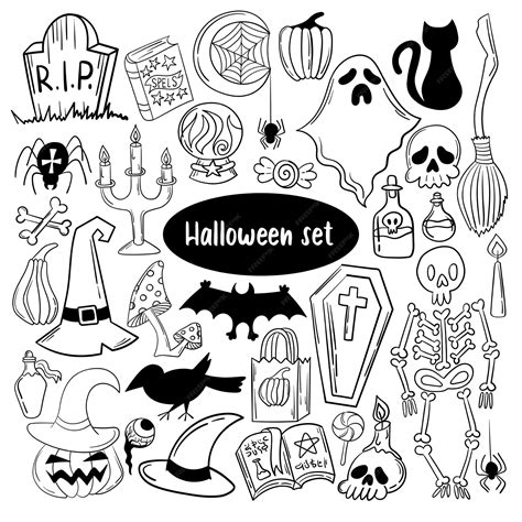 Premium Vector | Large set of cute halloween doodles