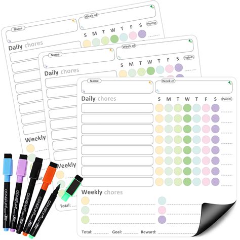 Magnetic Chore Chart For Kids Multiple Kids 3 Responsibility Charts ...