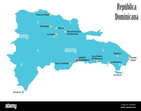 Vector map of the Dominican Republic with main cities Stock Vector ...