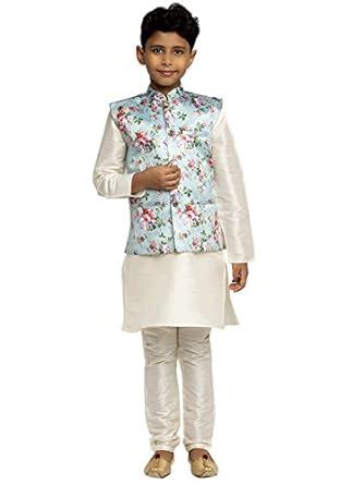 Buy KRAFT INDIA Boys Silk Kurta WIth Churidar & Satin Printed Nehru ...
