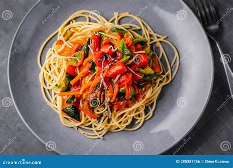 African Traditional Spaghetti Pasta with Spicy Sauce and Vegetable ...