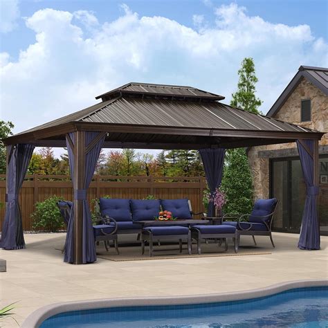PURPLE LEAF 12' X 16' Outdoor Permanent Hardtop Gazebo with Galvanized ...