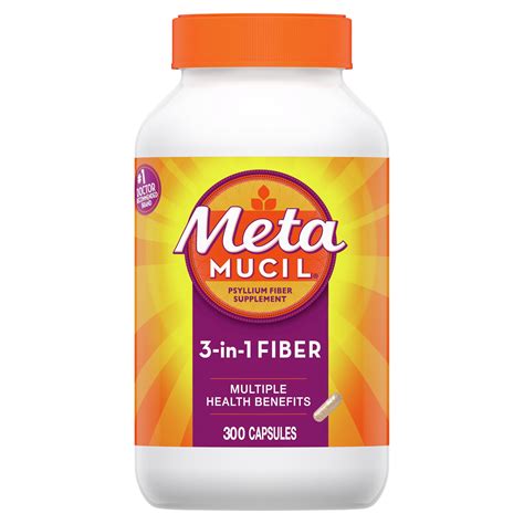 Metamucil 3-in-1 Psyllium Fiber Supplement Capsule, 300 ct - Walmart.com - Walmart.com