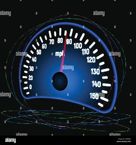 The speedometer of the car. Mile per hour. Speed measurement. Vector illustration. Blue glow ...