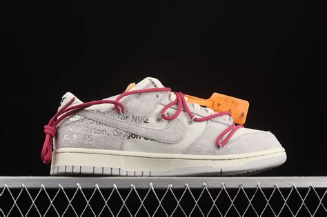 Off-White x Nike SB Dunk Low Lot 35 of 50 Neutral Grey Rose Red DJ0950 ...