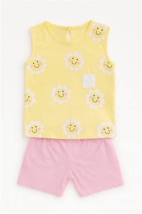 Cotton Printed Clothings Set for Girls, Yellow & Pink – HalfPe