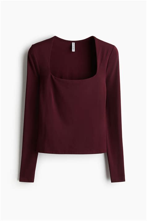 Long-sleeved microfibre top - Burgundy - Ladies | H&M IN