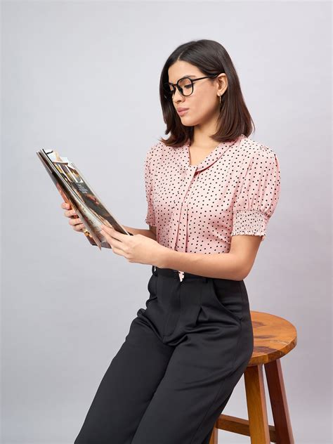 Style Quotient Women Nude and black polka print Top – StyleQuotient