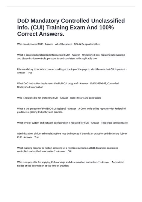 DoD Mandatory Controlled Unclassified Information (CUI) Training Exams ...