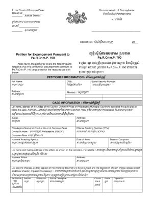 Fillable Online Khmer Petition for Expungement Pursuant to Pa.R.Crim.P ...