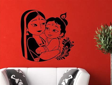 Wall Guru MAA YASHODA Loving Krishna Size (61 * 58) Cm Vinyl Black Wall ...