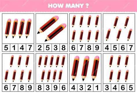 Premium Vector | Education game for children counting how many cute cartoon pencil in each table ...