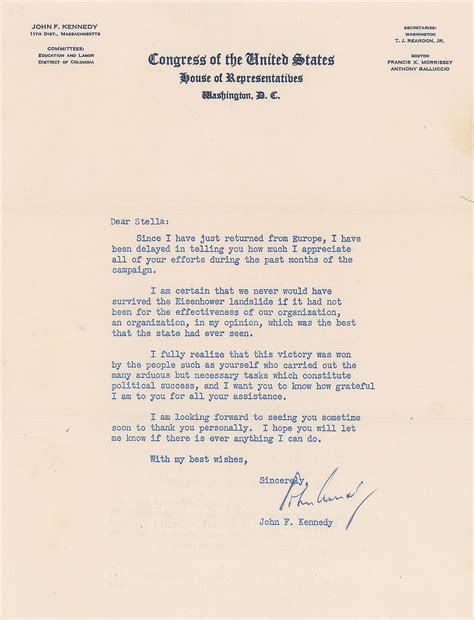 John F. Kennedy 1952 Congressional Typed Letter Signed