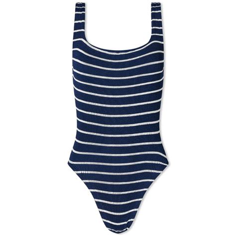 Hunza G Women's Square Neck Swimsuit in Navy/White Hunza G
