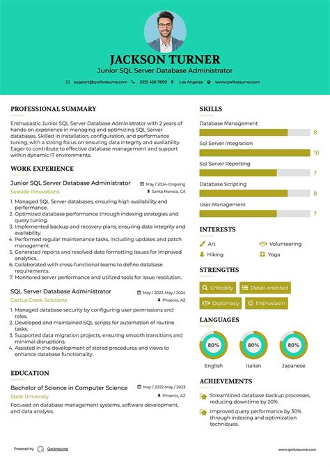 SQL Server Database Administrator Resume 的图像结果