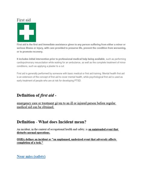 Image result for Define First Aid