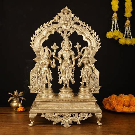 Buy Exquisite Pure Bronze Tirupati Balaji with Bhudevi and Sridevi ...