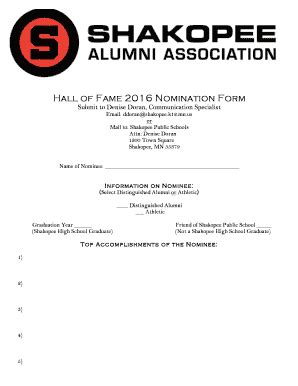 Fillable Online Hall of Fame 2016 Nomination Form Fax Email Print ...