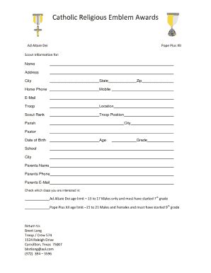 Fillable Online Catholic Religious Emblem Awards - Troop 574 Fax Email ...