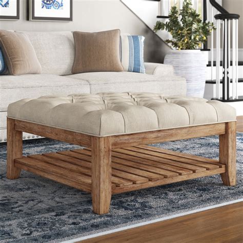 Ottoman Foot Rest made in Teak Wood with Fabric and Tufted Design 40x4