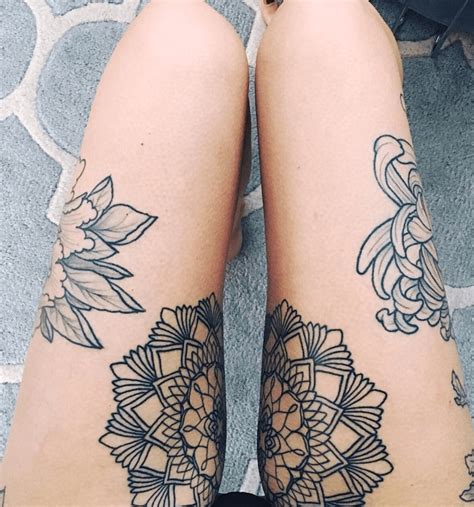 Beautiful symmetrical mandala tattoo on both thighs | Geometric tattoo ...